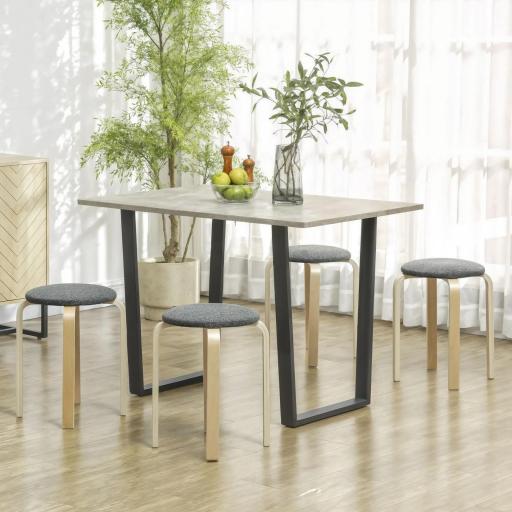 Juego de 4 Taburetes Redondos de Madera Apilables con Asiento Acolchado para Cocina Comedor Dormitorio Gris [5]