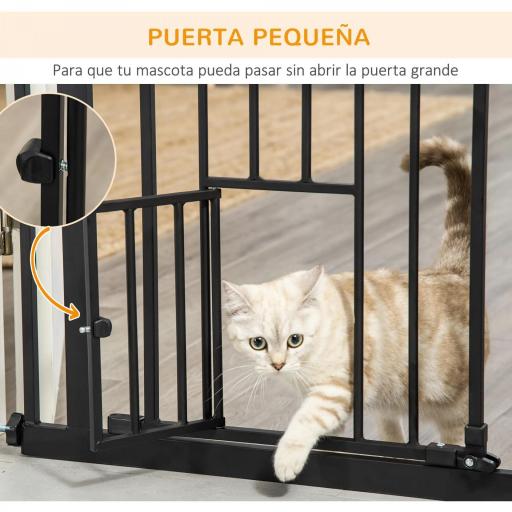 Barrera de Seguridad Extensible con Puerta Pequeña Cierre Automático y Sistema de Doble Bloqueo 74-101x104,1 cm Negro [6]