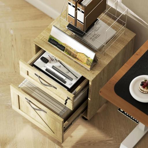 Cajonera de Oficina con 2 Cajones Cajonera con Ruedas con Cerradura Carpetas Colgantes para Tamaño A4 41x42x56cm Natural [7]