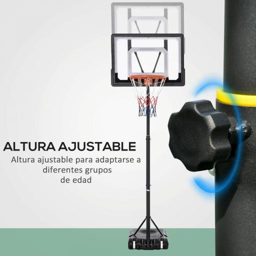 Canasta de Baloncesto con Altura Ajustable 206-260 cm Aro de Baloncesto con Ruedas y Base Rellenable Negro [1]