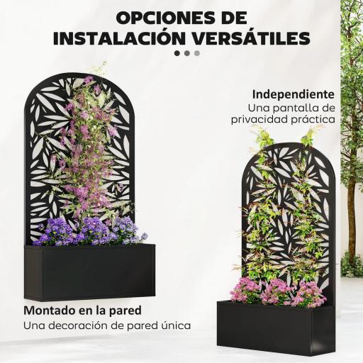 Jardinera con Pantalla de Privacidad Curva de Hojas de Metal y Opción de Montaje en Pared 61x23x113 cm Negro [5]
