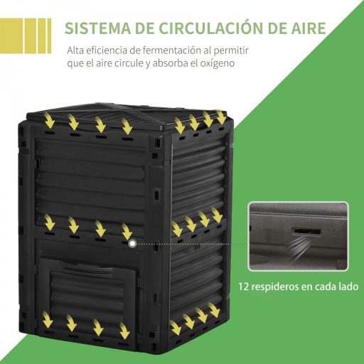 Compostador Capacidad de 300L Compostera Orgánica para Producción Abono de Jardín Exterior con 48 Respiraderos 60,5x60,5x81,5 cm Negro [4]