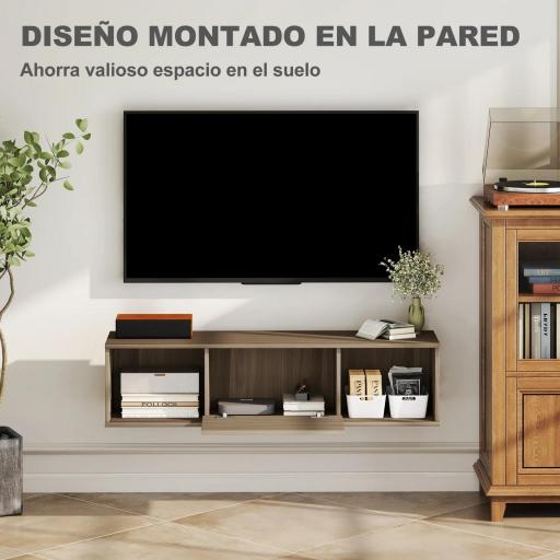 Armario de Pared Mueble de TV Colgante con 2 Compartimentos Abiertos y Puerta Abatible 120x30x29,5 cm Marrón [5]