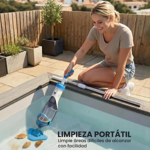 Limpiafondos de Piscina Manual Inalámbrica con Cepillo y Barra Ajustable de 63-150 cm para Piscinas Pequeñas Azul [5]