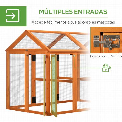 Gallinero para Exterior 140x88,5x106 cm con 3 Perchas Marco de Madera y 2 Puertas con Cierre Madera Natural [1]