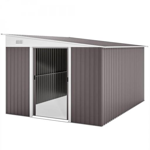 Cobertizo de Jardín 280x345x201 cm 8,9 m² para Almacenamiento de Herramientas con Puerta y 2 Ventanas Gris [7]