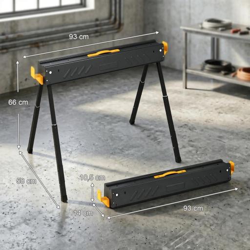 Set de 2 Caballetes para Sierra Plegables Altura Ajustable para Madera 2x4 con Asa Ganchos Soporta hasta 500 kg Negro [1]