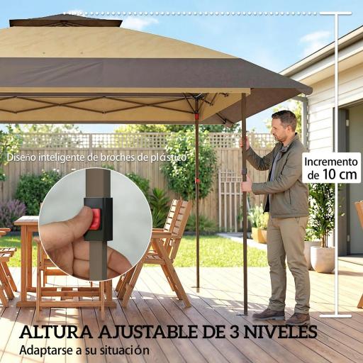 Carpa Plegable 4x4 m Pop-up con Doble Techo 4 Laterales de Malla Altura Ajustable Bolsa Transporte UPF30+ Caqui [5]