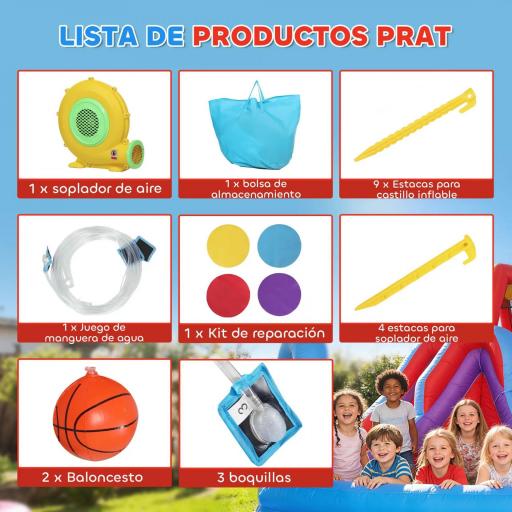 Castillo Hinchable Acuático con Soplador 550W Tobogán Pared de Escalada Piscina Aro de Baloncesto Portería de Fútbol [5]