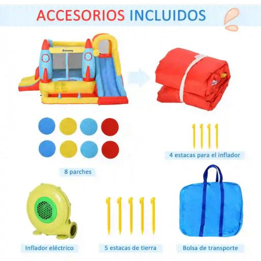 Castillo Hinchable para Niños +3 Años con 2 Toboganes Piscina y Zona de Salto 330x265x185 cm Multicolor [1]