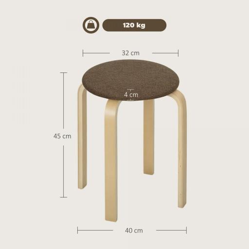 Juego de 4 Taburetes Redondos de Madera Apilables con Asiento Acolchado para Cocina Comedor Dormitorio Marrón [1]