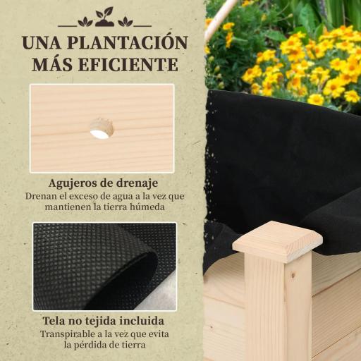 Huerto Urbano Elevado de Madera 86x46x76 cm con Tela no Tejida para Cultivos Plantas Flores Natural [2]