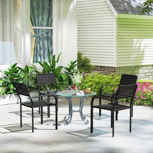 Juego de 4 Sillas de Jardín Exterior Apilables con Reposabrazos Respaldo y Marco de Acero 55x60x83 cm Negro [6]