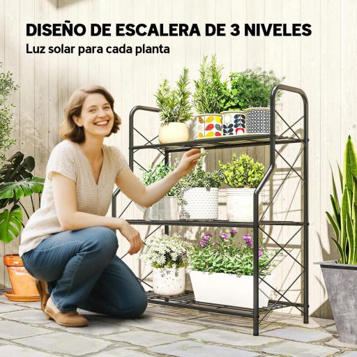 Soporte para Plantas de 3 Niveles Estantería Metálica Resistente para Interior y Exterior 69x28,5x78 cm Negro [2]