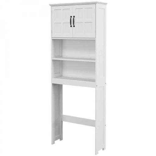 Mueble sobre Inodoro con 2 Puertas Estantes Abiertos y Estante Ajustable Mueble para Baño 66x23x178 cm Blanco [8]