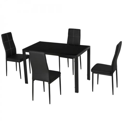 Conjunto de Comedor de Mesa y 4 Sillas 5 Piezas Mesa Rectangular de Vidrio Templado y Sillas Tapizadas en PU Negro [9]