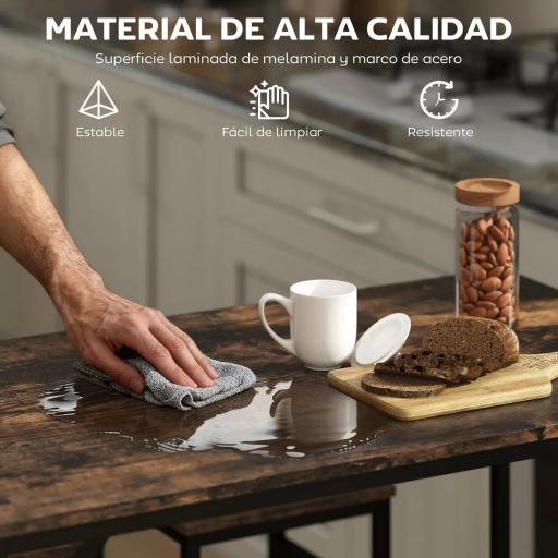 Mesa Alta de Cocina con 4 Taburetes Industrial Reposapiés Ahorro de Espacio para Espacios Reducidos Marrón Rústico [9]