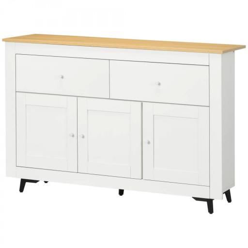 Aparador con 2 Cajones 3 Puertas Estante Ajustable Mueble Auxiliar de Cocina 117x35x80 cm Blanco [3]