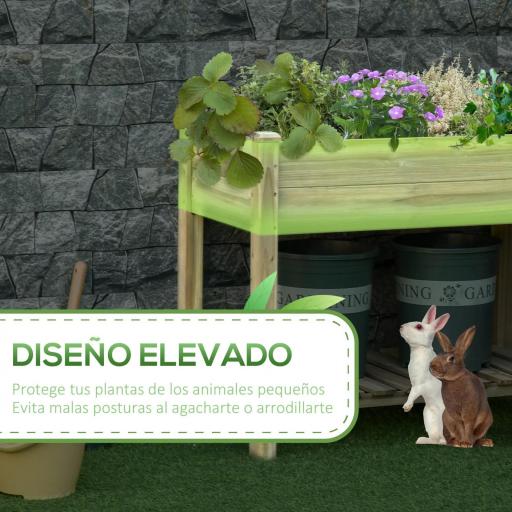 Huerto Urbano de Madera con Estante Mesa de Cultivo Rectangular con Orificios de Drenaje para Cultivos Plantas Jardín Terraza Exterior Carga 80 kg 91x51x76 cm Natural [2]