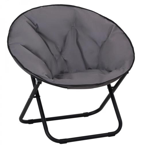Silla de Platillo Plegable Silla de Luna con Asiento de Tela Oxford y Patas de Metal Carga 120 kg 80x80x75 cm Gris [9]