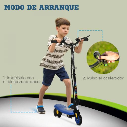 Patinete Eléctrico para Niños de 7-14 Años Plegable con Faro LED Rueda y Freno Velocidad Máxima de 12 km/h Azul [5]