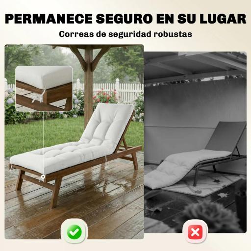 Cojín para Banco Exterior con Correas de Sujeción Protección UV50+ Rebote Lento Interior Exterior 198x65x13 cm Crema [3]