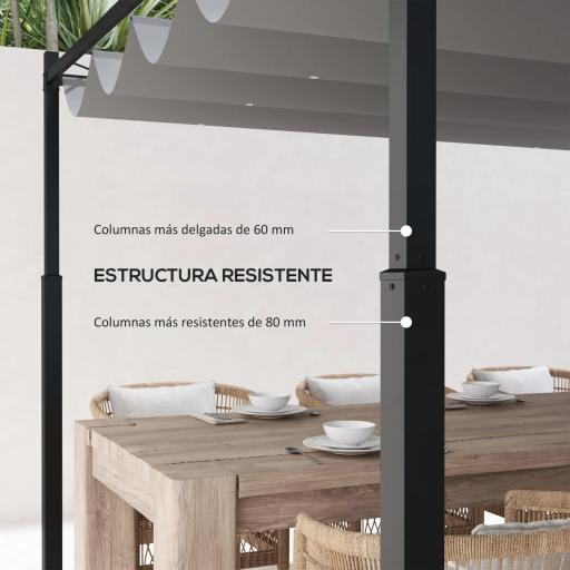 Pérgola de Jardín 3x3 m con Techo Retráctil y Accesorio Magnético Protección UV30+ Columnas Metálicas y Ganchos Gris [6]