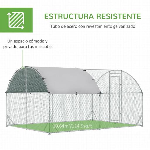 Gallinero de Exterior Grande para 6-12 Gallinas de Acero Galvanizado con Techo de Tela Oxford 2,8x3,8x1,97m Plata [4]