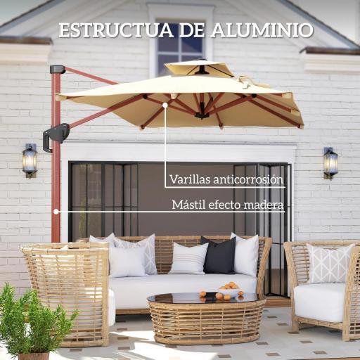 Sombrilla de Jardín Excéntrica de Aluminio 300x198x252 cm con Protección UPF50+ y Base Cruzada Giratoria 360° Caqui [4]