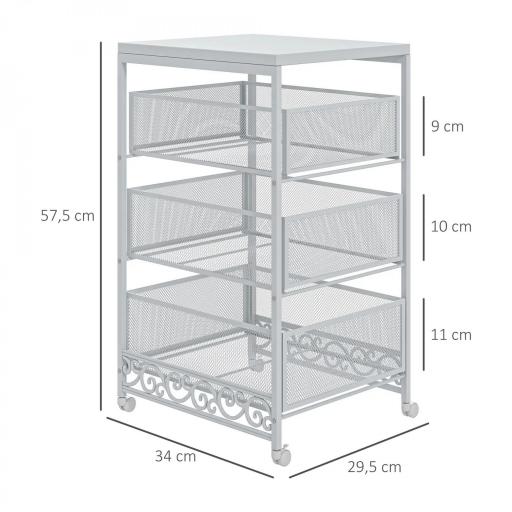 Carrito de Almacenamiento con Ruedas de 3 Niveles con 3 Cesta de Almacenamiento para Salón Comedor 34x29,5x57,5cm Blanco [1]