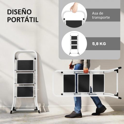 Escalera Plegable de 3 Peldaños 71x46,5x105,3 cm con Superficie Antideslizante Asa de Transporte y Carga Máxima 150 kg [8]
