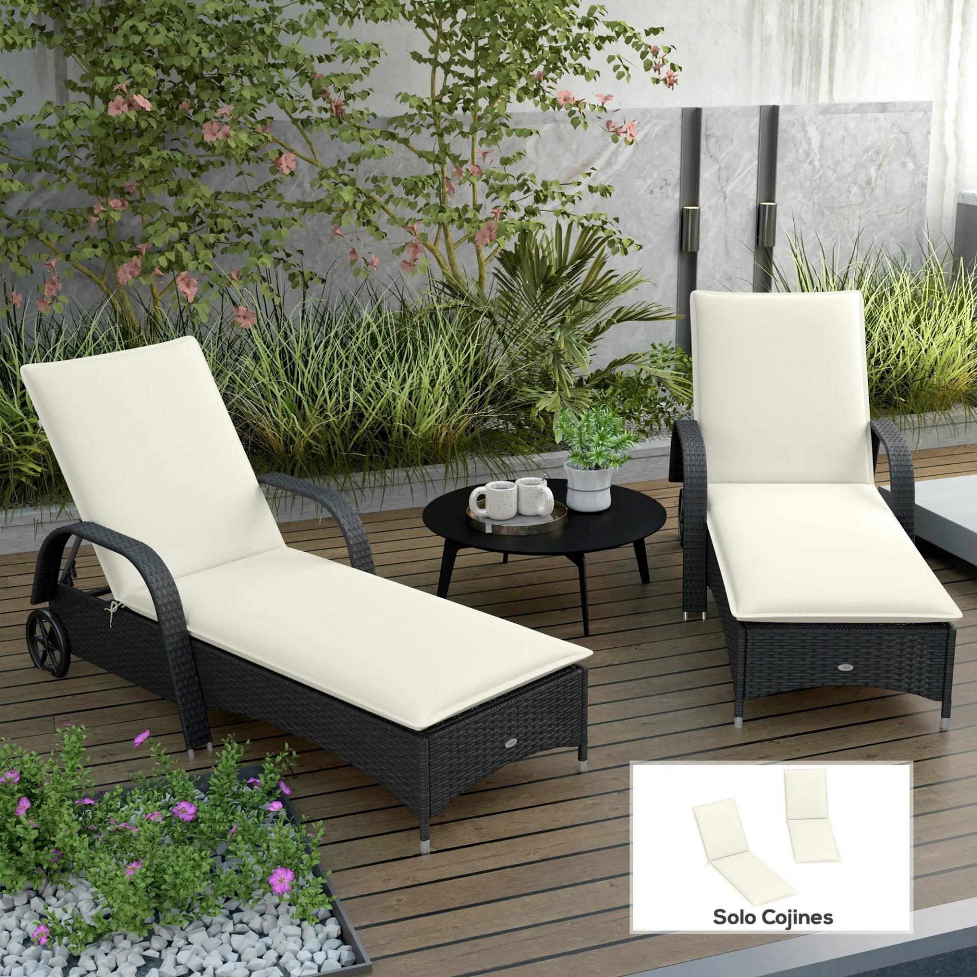 2 Cojines para Tumbonas de Jardín con Protección UV Resistentes a Salpicaduras 193x58x6 cm Crema