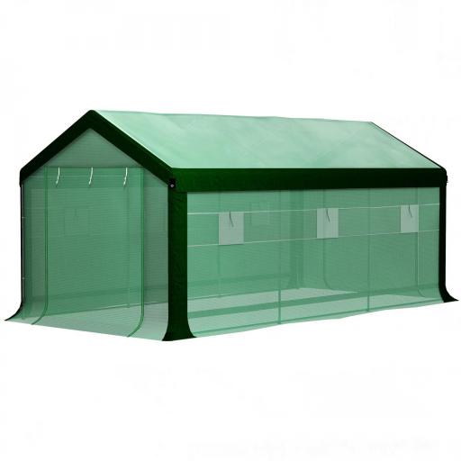 Invernadero de Túnel 6x3x2,8 m con 6 Ventanas Cubierta de PE Anti-UV y 2 Puertas Enrollables con Cremallera Verde [9]