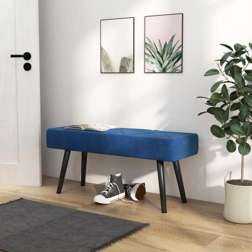 Taburete Pie de Cama Multifuncional con Pies de Acero y Asiento Acolchado para Entrada Pasillo 100x36x45 cm Azul Oscuro [7]