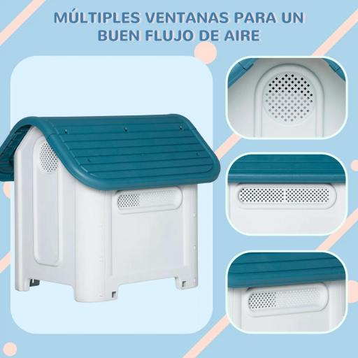 Caseta para Perros Mini para Uso Interior y Exterior con respiraderos Estilo Cabaña Resistente 59x75x66 cm Azul y Gris [3]