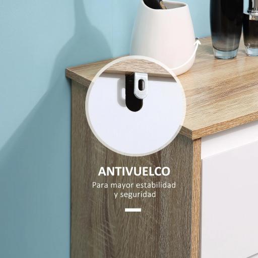 Armario Auxiliar de Baño con 1 Cajón y 1 Puerta Mueble Auxiliar de Baño para Salón Aseo Dormitorio Estilo Moderno Antivuelco 32,6x30x90 cm Blanco y Natural [5]