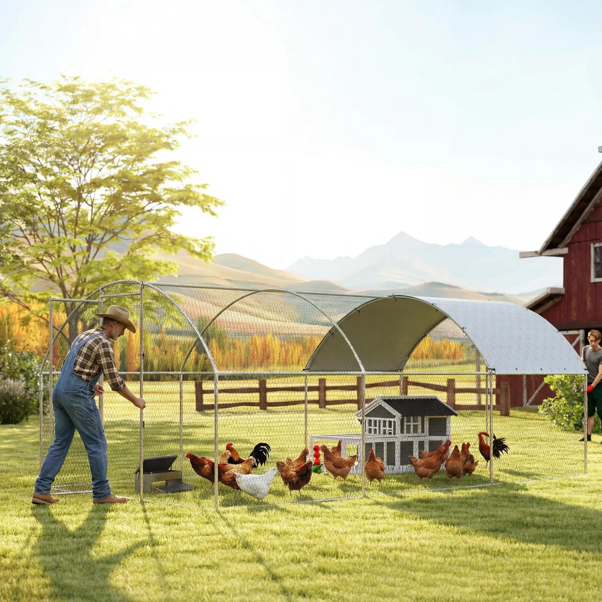 Gallinero para Exterior 2,8x5,1x1,9 m Cubierta de Tela Oxford Anti-UV Impermeable Pestillos para 15-24 Gallinas Plata