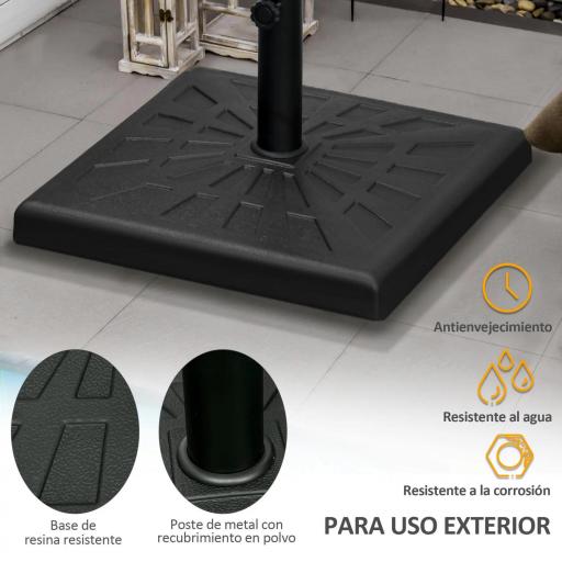 Base para Sombrilla de Resina 19 kg para Mástil de Ø32/38/48 mm para Jardín Terraza Patio 51x51x32 cm Negro [3]