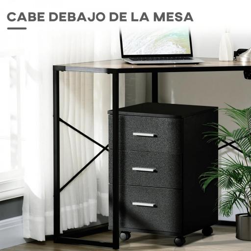 Cajonera de Escritorio con 3 Cajones Ruedas Cerradura 2 Llaves Archivador Móvil para Estudio Salón 40x40x61,5 cm Negro [3]