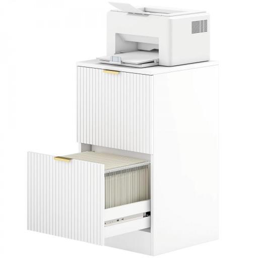 Cajonera de Escritorio con 2 Cajones Frentes Acanalados Mueble Archivador para Tamaño A4 o Carta 40x40x71 cm Blanco [8]