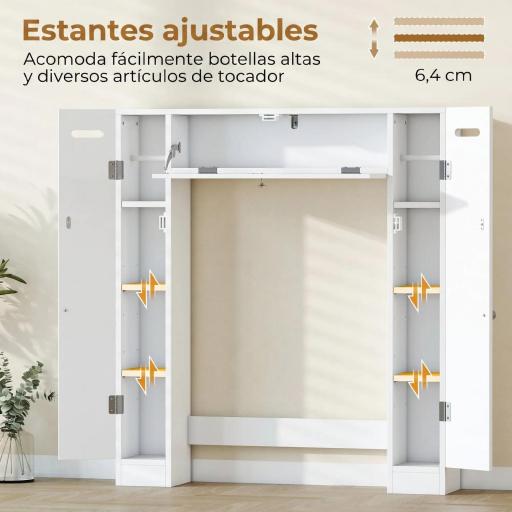 Mueble sobre Inodoro con 2 Armarios Cajón Abatible Portapapeles y Estantes Ajustables 88x18x98 cm Blanco [8]