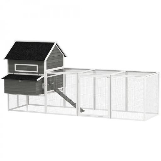 Gallinero Madera Grande Exterior con 2 Nidos Corral Techo Asfáltico Bandeja Extraíble Rampa 347x160x150 cm Gris Oscuro [9]