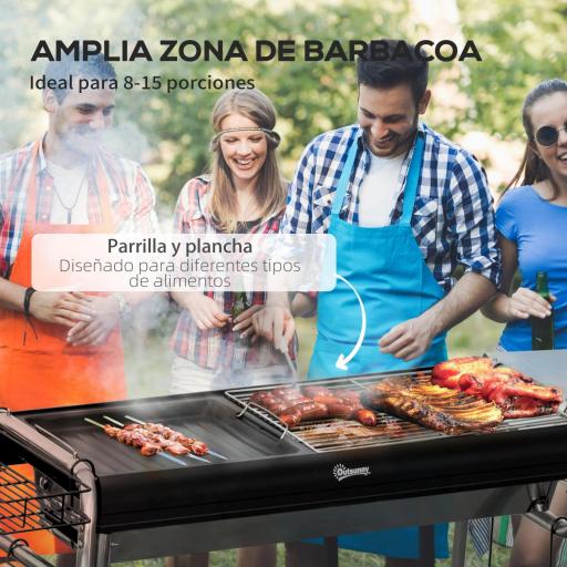 Barbacoa de Carbón con Parrilla de Acero Inoxidable Bandeja Especiero y Estante de Almacenamiento 107x63x75 cm Negro [5]