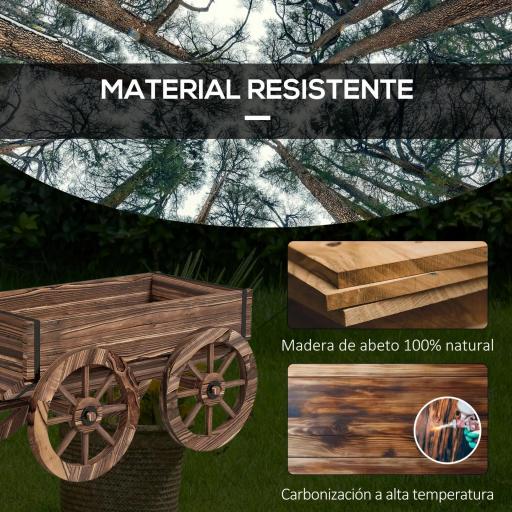 Jardinera de Madera Exterior en Forma de Carrito con 4 Ruedas y Mango para Balcón Jardín Patio 120x41x54 cm Carbonizado [6]
