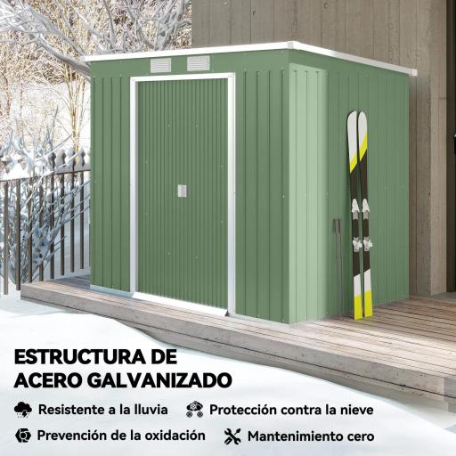Cobertizo de Jardín 213x130x172 cm Caseta de Exterior Metálica para Almacenamiento de Herramientas Verde Oliva [2]