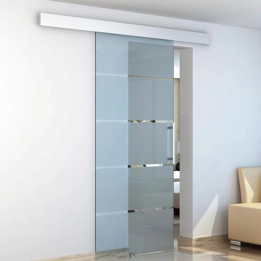 Puerta Corredera de Cristal 102,5x205 cm Puerta Corrediza Deslizante con Riel de Cristal de Seguridad Translúcido