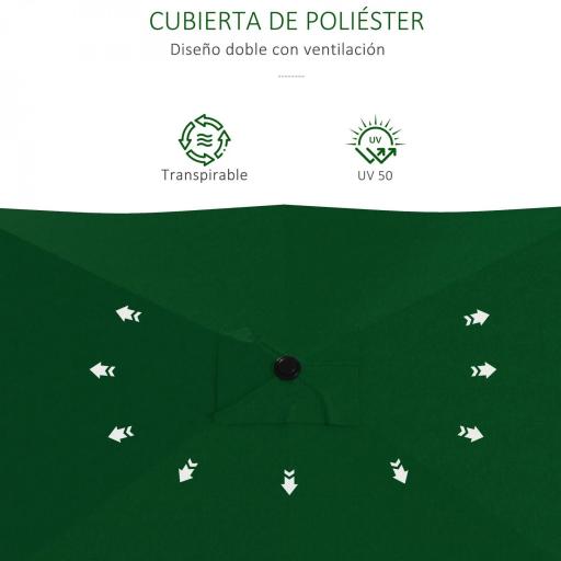 Sombrilla de Jardín 290x200x248 cm con 6 Varillas Apertura Manual Anti-UV Ángulo Ajustable para Terraza Exterior Verde [3]