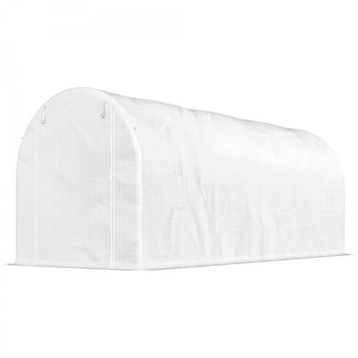 Invernadero de Túnel 500x200x205 cm Invernadero de Jardín con Puerta Enrollable y 8 Ventanas Cubierta PE 140 g/m² Blanco [9]