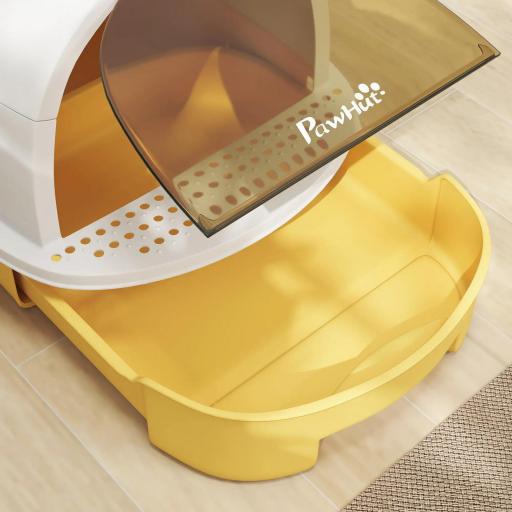Arenero Cerrado para Gatos con Bandeja Extraíble Filtro de Carbono Pala y Asa Superior 40,5x52x39 cm Amarillo y Blanco [6]