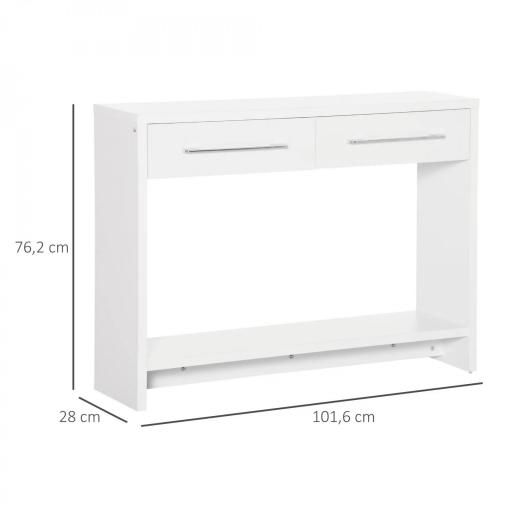 Mueble Recibidor de Entrada Mesa Consola con 2 Cajones y Estante para Pasillo Salón 101,6x28x76,2 cm Blanco [1]